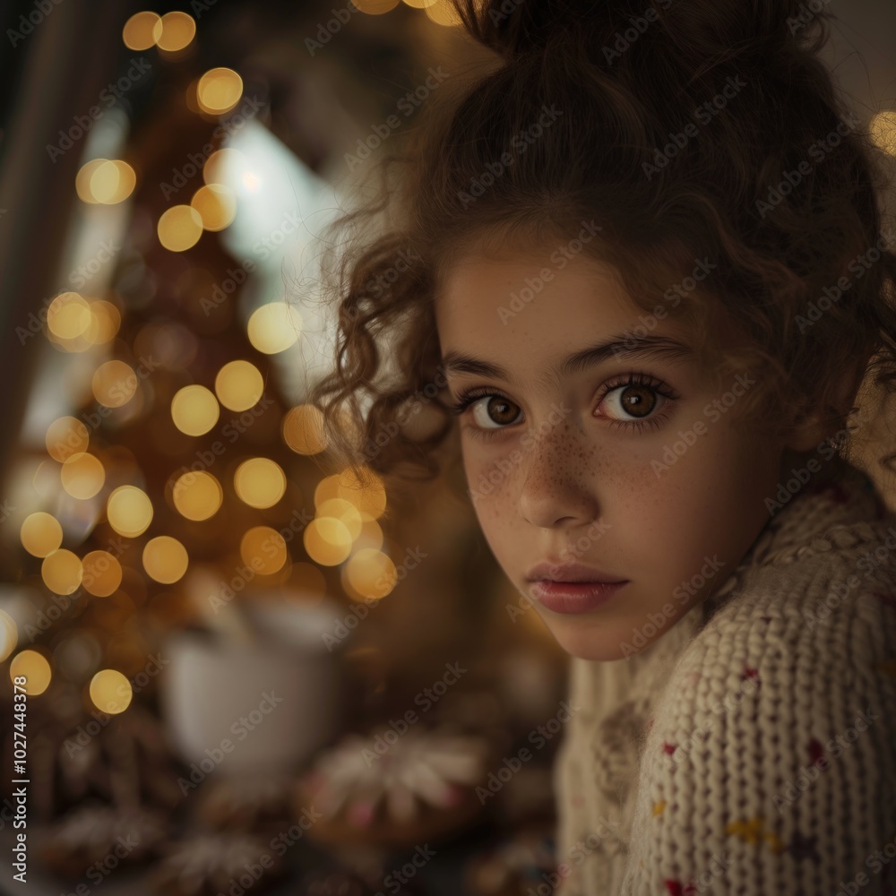 A girl sits quietly, surrounded by festive treats, reflecting on the joy of Gingerbread House Day A girl sits quietly, surrounded by festive treats, reflecting on the joy of Gingerbread House Day