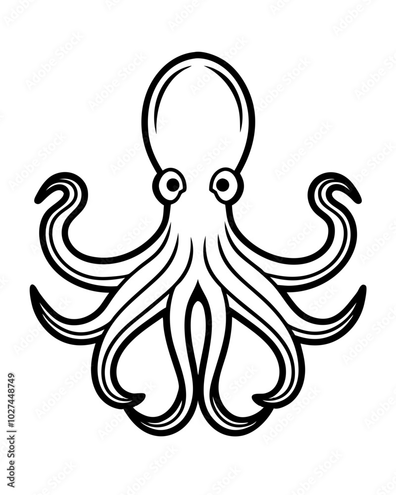 Naklejka premium simple icon Children coloring book page, line art, monochrome black and white, cartoon outline cute style, illustration of octopus