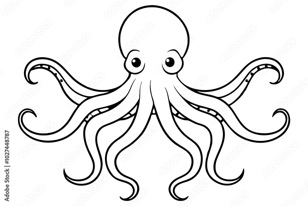 simple icon Children coloring book page, line art, monochrome black and white, cartoon outline cute style, illustration of octopus simple icon Children coloring book page, line art, monochrome black and white, cartoon outline cute style, illustration of octopus