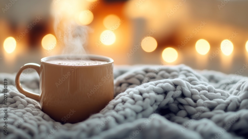 Cozy Scene with Warm Cup and Soft Blanket Cozy Scene with Warm Cup and Soft Blanket