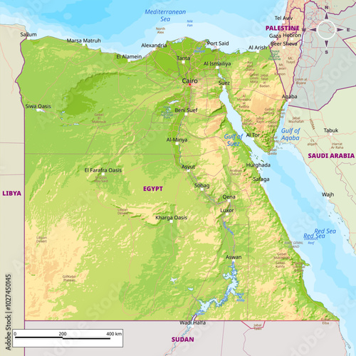 Physical political map of Egypt