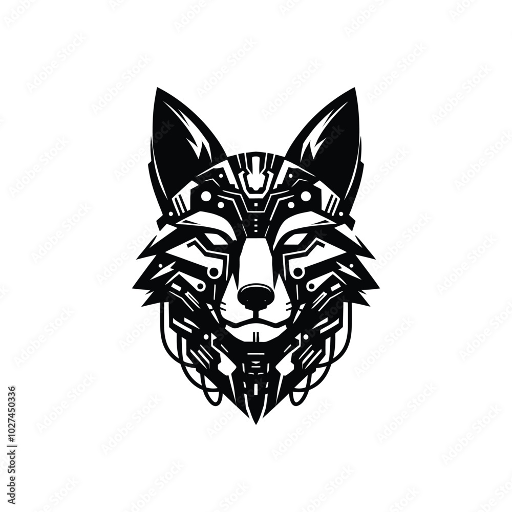 Fototapeta premium Futuristic Fox Face Illustration with Mechanical Detailing for Sci-Fi Aesthetics