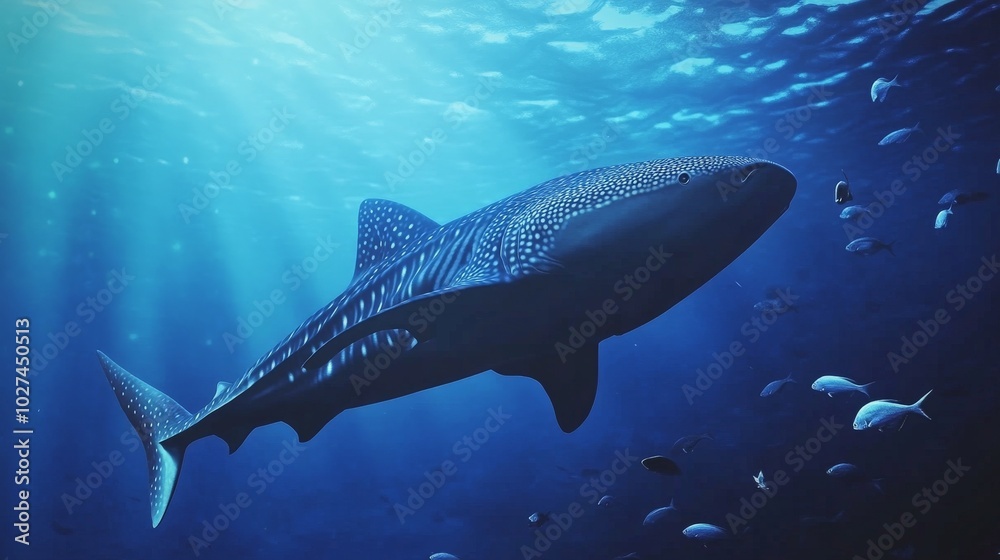 Fototapeta premium Majestic Whale Shark Glides Through the Cerulean Depths