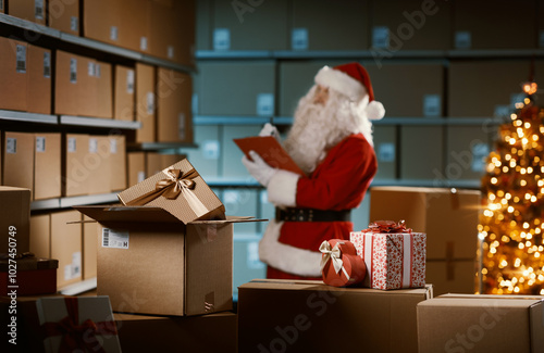 Santa Claus working at the warehouse