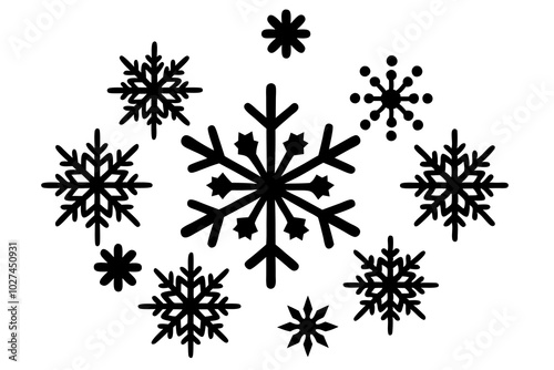 snowflakes is arranged in a symmetrical pattern against a white background