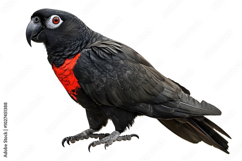 Fototapeta premium Black Palm Cockatoo Bird With Red Patch on Chest Isolated on White Background