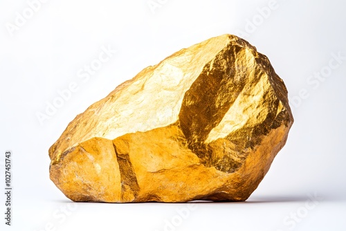 Golden Rock Isolated on White Background   Mineral  Precious  Stone  Wealth  Luxury  Treas photo