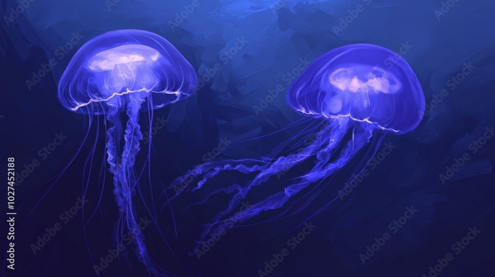 Mesmerizing Jellyfish Dance in the Deep Blue Abyss Mesmerizing Jellyfish Dance in the Deep Blue Abyss