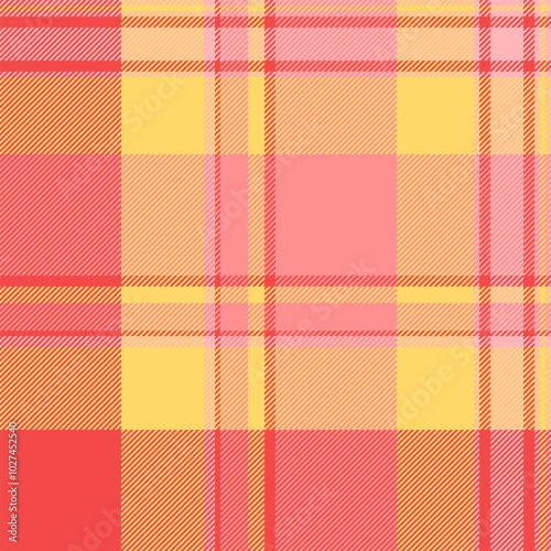 Colourful pattern fabric seamless, cultural background vector tartan. Filigree textile plaid check texture in amber and pretty red colors.