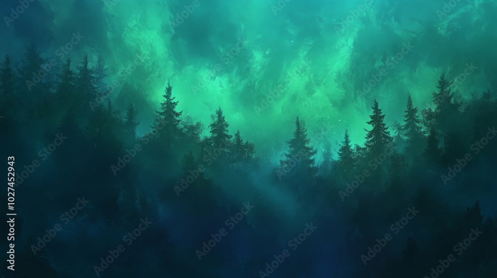 Obraz premium Mesmerizing Aurora Borealis Lights Up the Night Sky in a Mysterious Forest