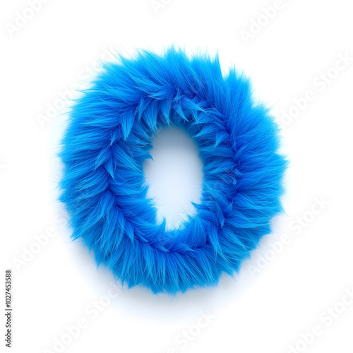 Photograph of the number zero made of blue faux fur on a white background. The bright and original design creates an attractive visual effect, ideal for creative projects, logo design. Generative AI