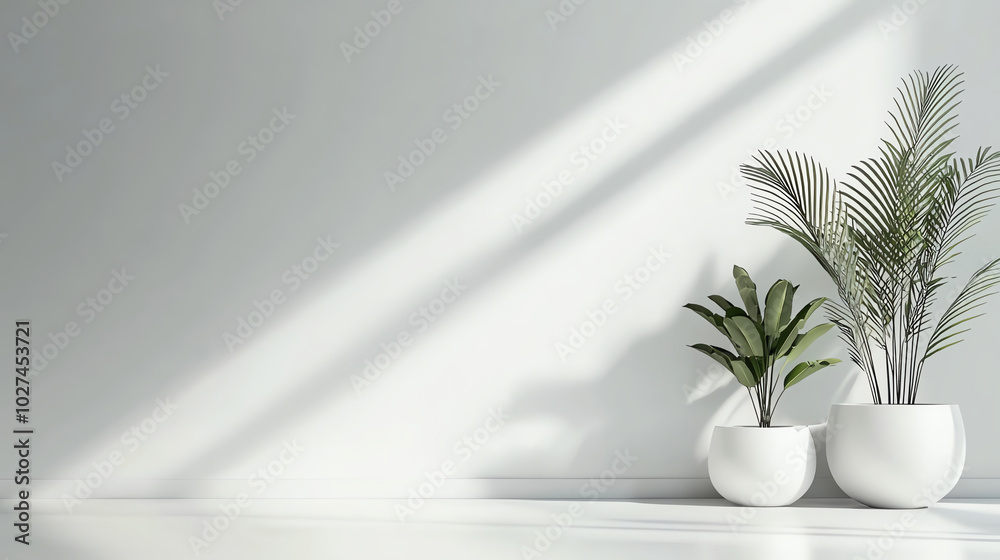 Two elegant indoor plants in stylish pots against a bright, airy background. Two elegant indoor plants in stylish pots against a bright, airy background.