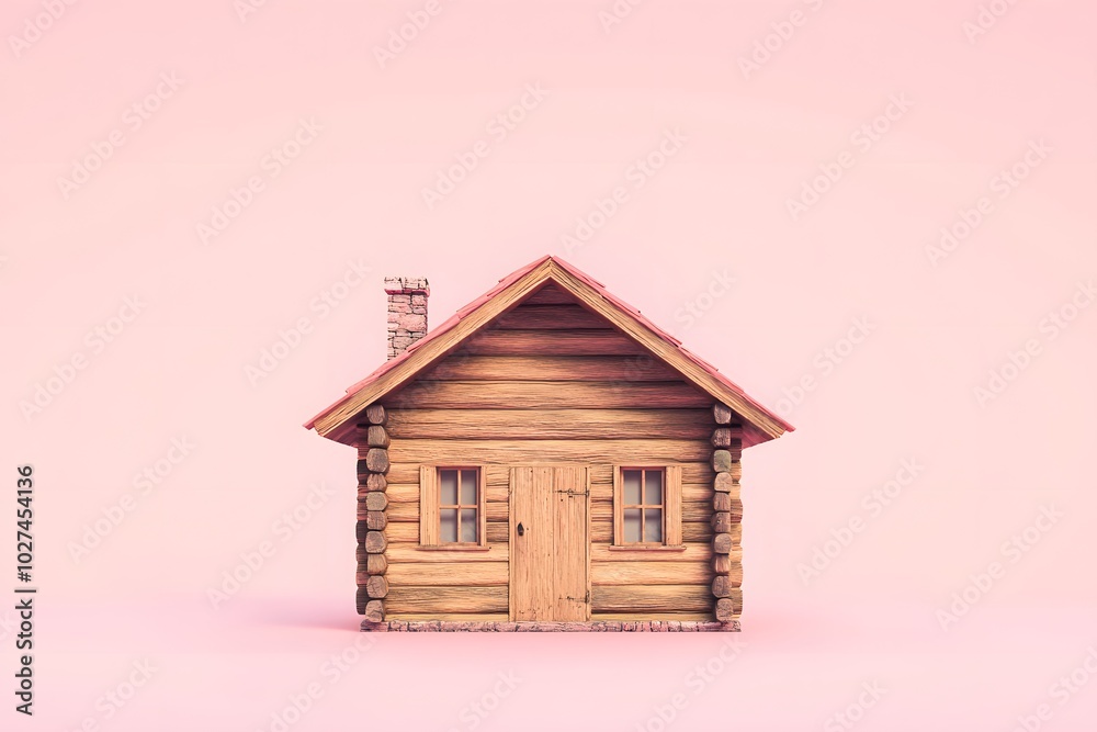 Cute Wooden Cabin House on Pink Background Home Sweet Home Cute Wooden Cabin House on Pink Background Home Sweet Home