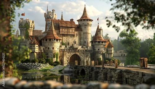 Historic castle with a bridge over water photo