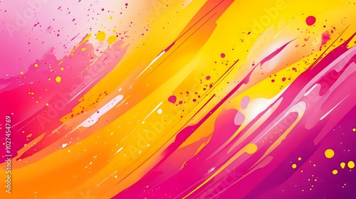 Bright and playful abstract background with chaotic splashes of neon pink, yellow, and orange, creating an energetic, modern design photo