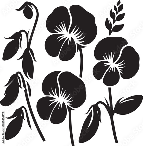 flower vector, Sweet Pea silhouette vector icon black and white