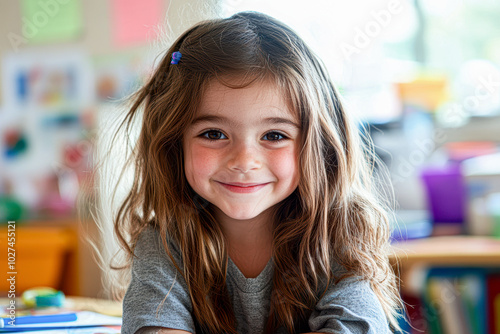 Bright Future Cheerful Student Embracing Creativity in Classroom