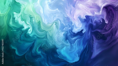 Fluid abstract background with swirling blues, greens, and purples, resembling the movement of water or clouds, creating a dreamy atmosphere