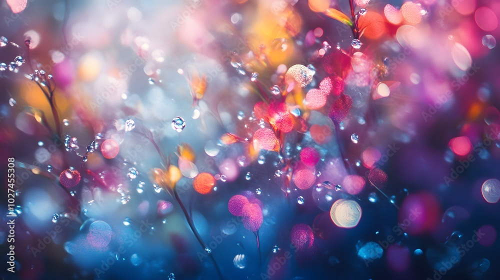 Abstract Floral Background with Dew Drops and Bokeh Effects Abstract Floral Background with Dew Drops and Bokeh Effects