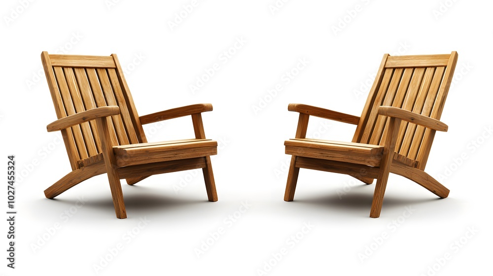 Two Wooden Chairs Facing Each Other on White Background Two Wooden Chairs Facing Each Other on White Background