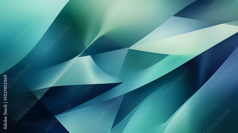 Obraz premium Geometric abstract background with sharp shapes in cool tones of blue and green, combined with smooth gradients for a modern, digital look