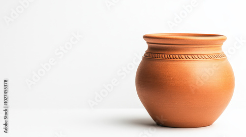 Ancient terracotta jug, isolated on white background