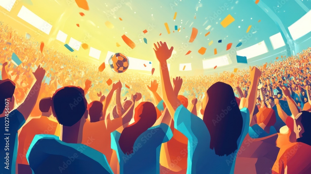 Vector illustration of a sports championship, highlighting victorious athletes and lively crowd scenes Vector illustration of a sports championship, highlighting victorious athletes and lively crowd scenes