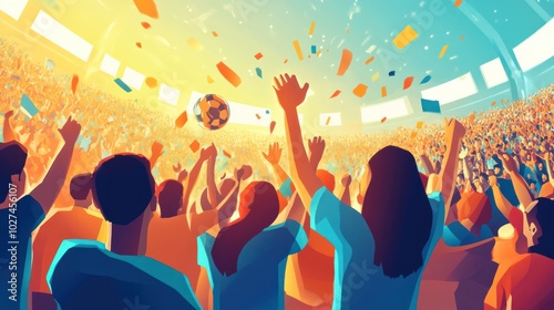 Vector illustration of a sports championship, highlighting victorious athletes and lively crowd scenes