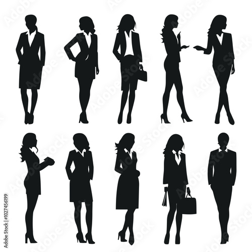 vector silhouette set of business woman 