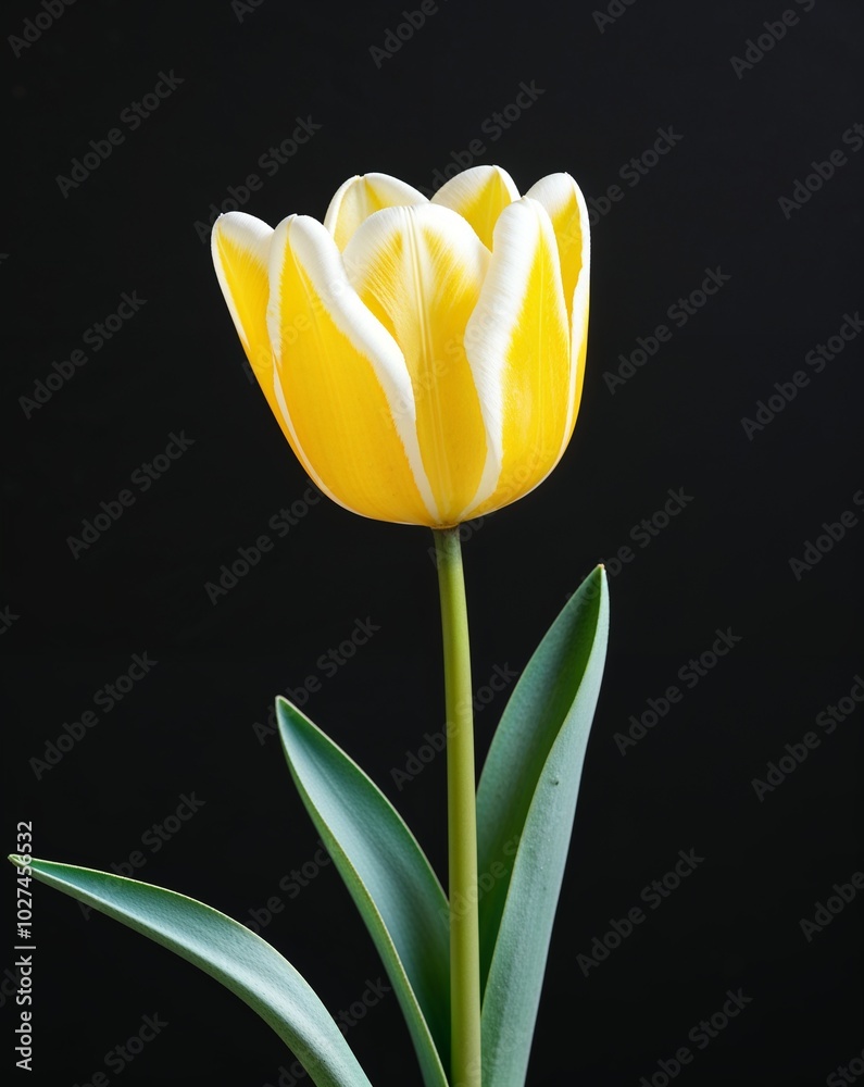 Naklejka premium A bright tulip design showcasing its elegance on plain black background