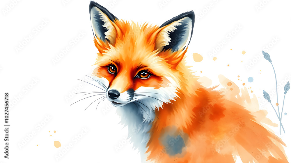 Obraz premium Watercolor Fox art illustration. Generative AI