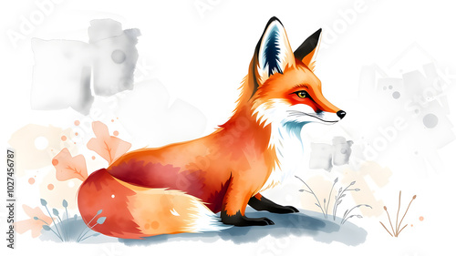 Watercolor Fox art illustration. Generative AI photo