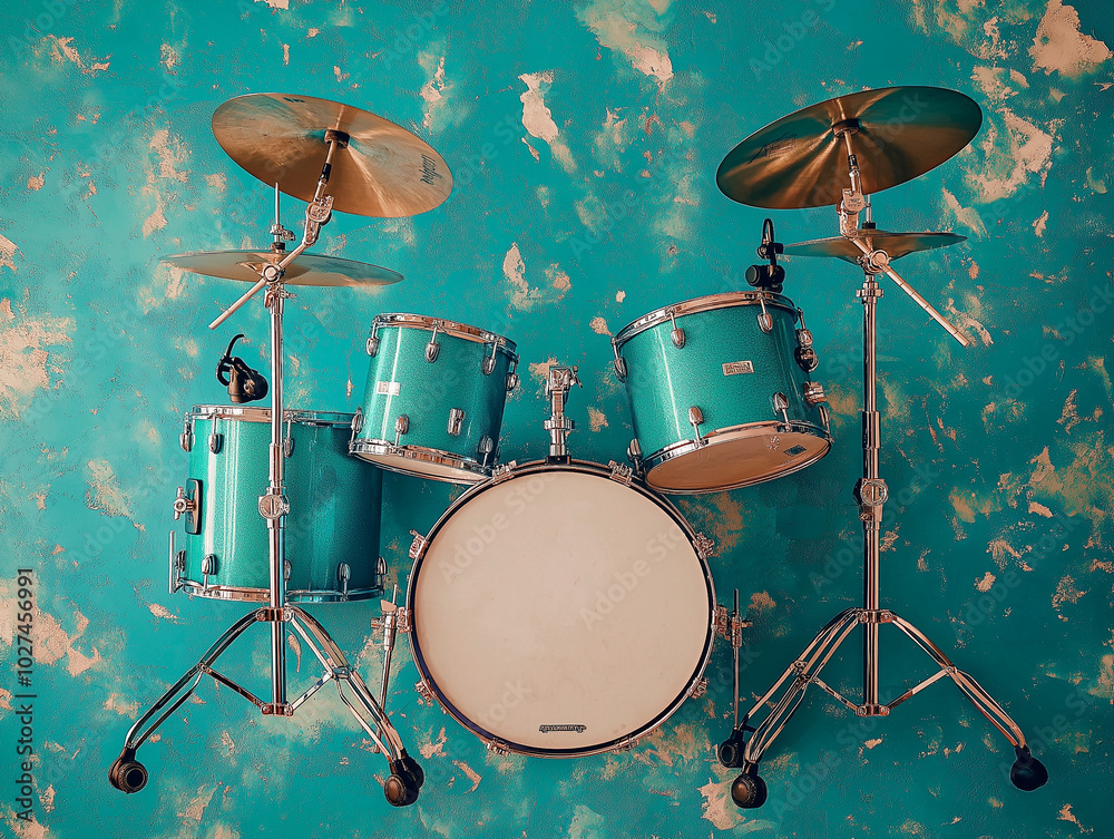 Electronic Drum Kit in Vibrant Teal: Compact and Ready for Music Makers Electronic Drum Kit in Vibrant Teal: Compact and Ready for Music Makers