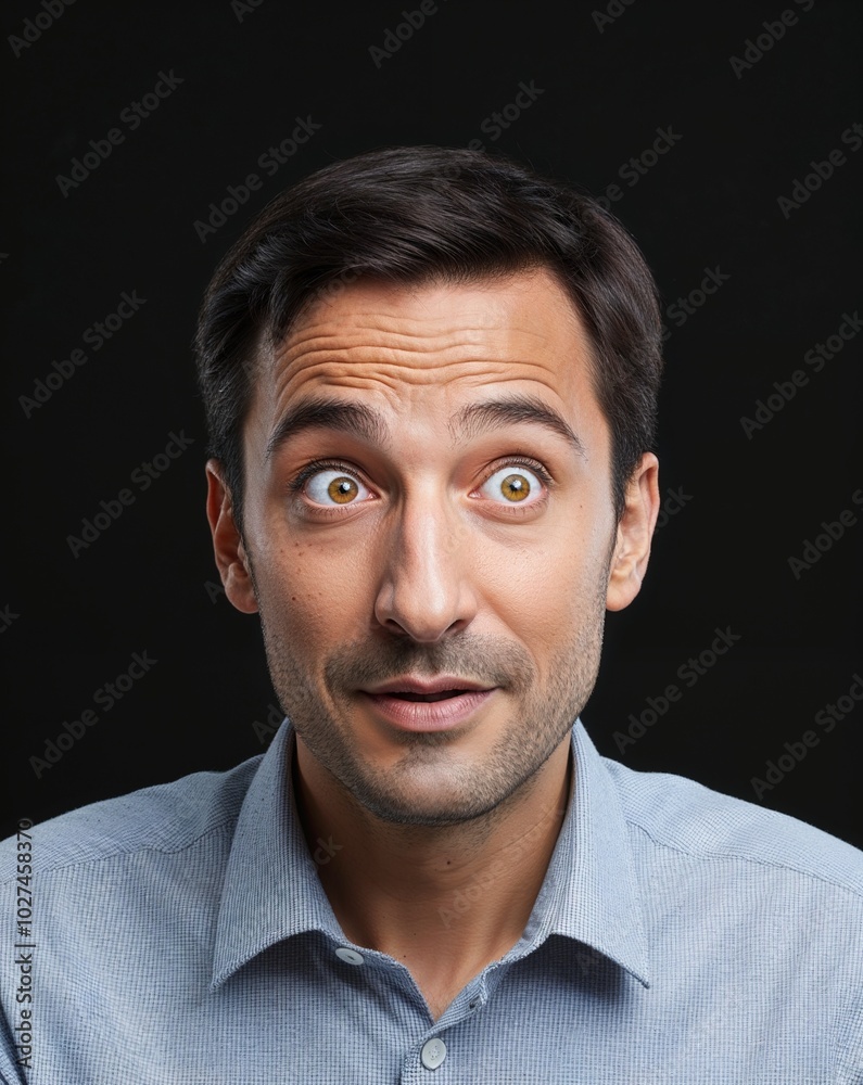 Obraz premium A man with a look of curiosity on plain black background