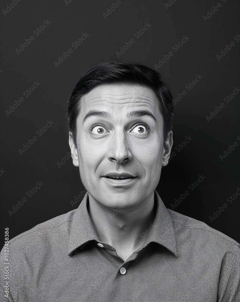 A man with a look of curiosity on plain black background A man with a look of curiosity on plain black background