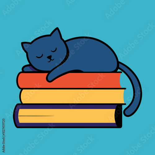 cat sleeping on a stack of books