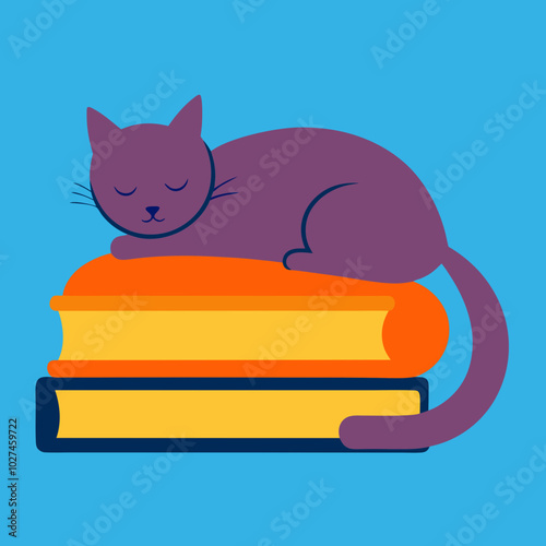 cat sleeping on a stack of books