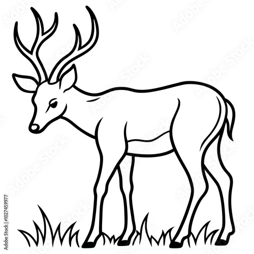 simple icon Children coloring book page, line art, monochrome black and white, cartoon outline cute style, illustration of deer