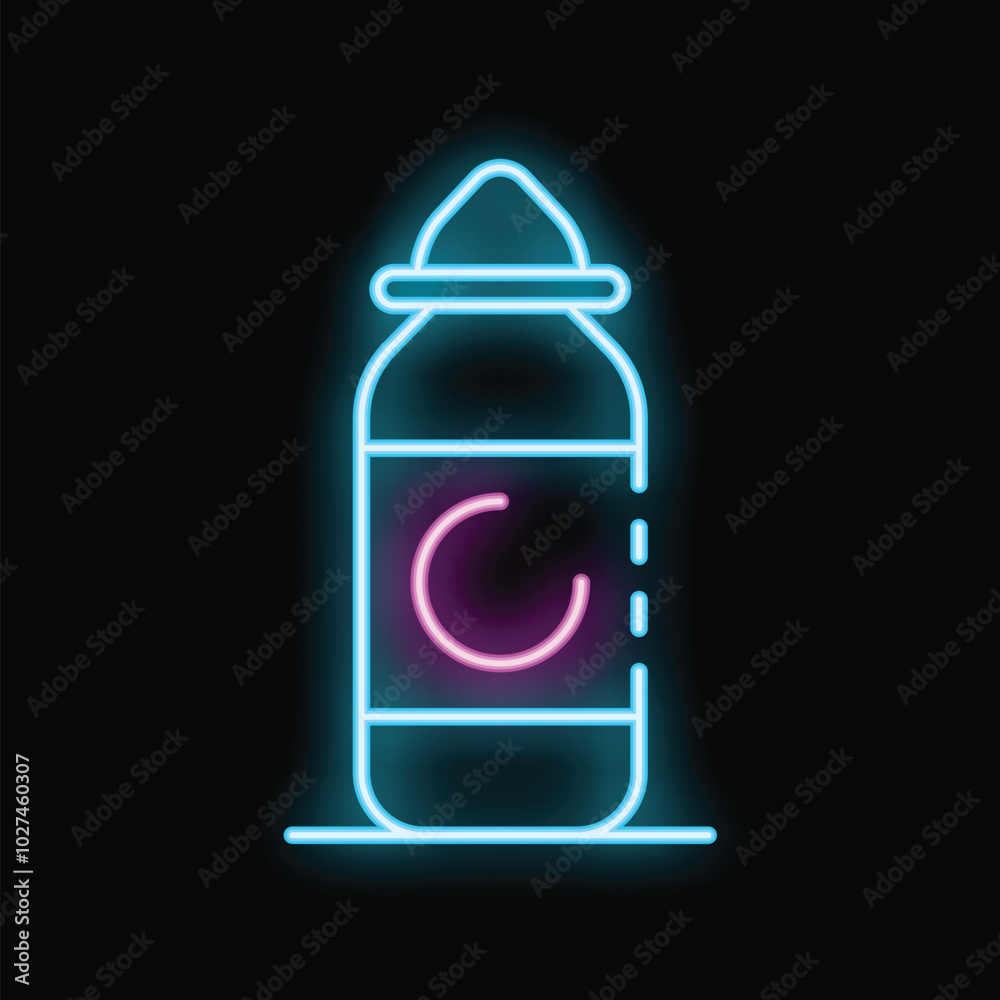 Glowing neon sign of a cosmetic product in a glass jar with a lid, possibly for hair treatment or body care Glowing neon sign of a cosmetic product in a glass jar with a lid, possibly for hair treatment or body care
