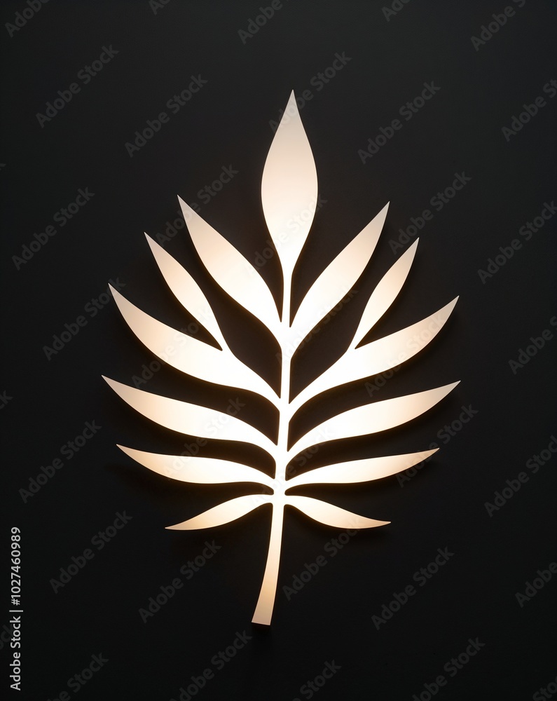 Obraz premium An elegant leaf silhouette illuminated on plain black background