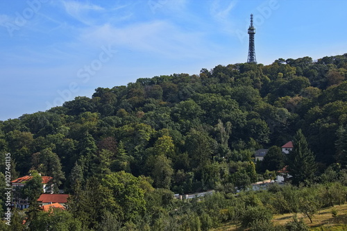 Observation tower on the hill Petrin in Prague,Czech republic,Europe 