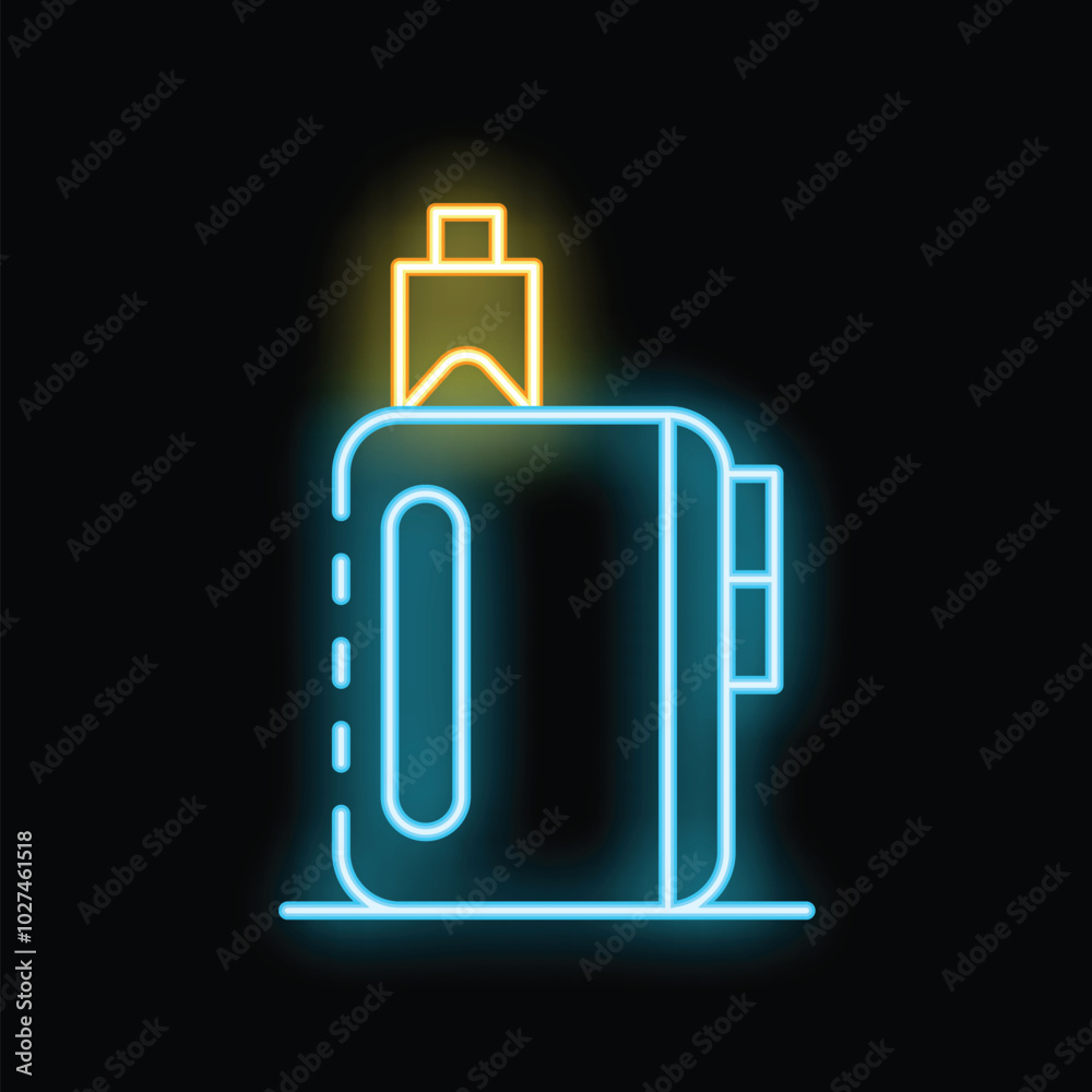 Glowing neon line electronic cigarette icon isolated on black background. E cigarette device to smokeless smoking. Vaporizer vector illustration