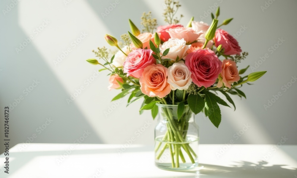 Elegant bouquet with roses and gerberas in a vase. Elegant bouquet with roses and gerberas in a vase.