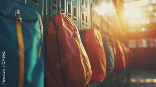 Backpacks Hanging in a School Locker Room