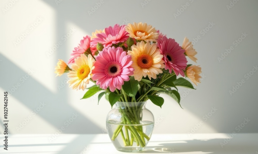 Floral arrangement with roses and gerberas for interior decor.