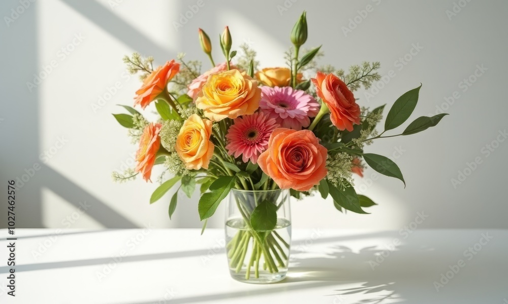 Flowers in a vase with natural light on the background. Flowers in a vase with natural light on the background.