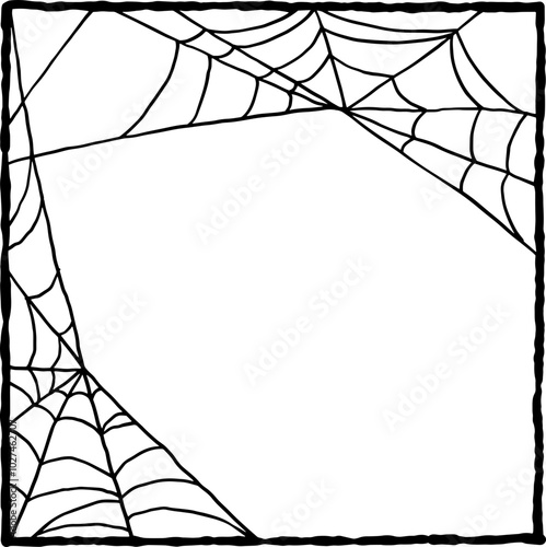 Tangled spider web square frame. Halloween poster with scary and spooky design.