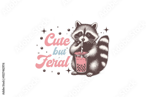 Cut but feral, Retro Funny Raccoon Sublimation T shirt design photo