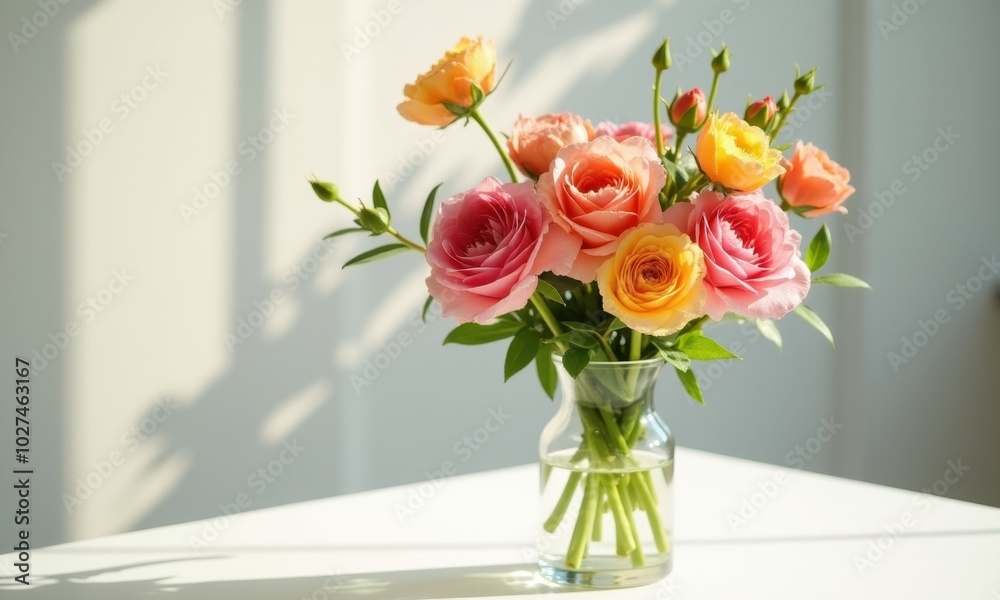 Obraz premium Simple and elegant flower bouquet against a white wall.