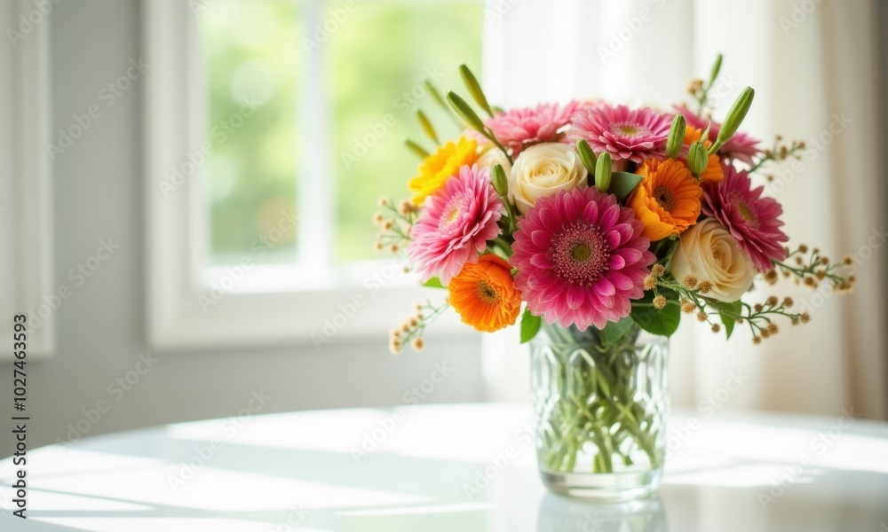 Floral bouquet with greenery and flowers in a vase. Floral bouquet with greenery and flowers in a vase.